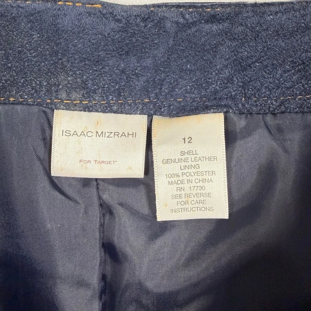 Isaac Mizrahi Target Navy Blue Suede Leather Skirt Womens 12 Dark Academia
